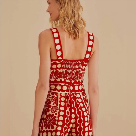 FARM Rio Red and Cream Floral & Polka Dot Short Jumpsuit - Picture 4 of 9
